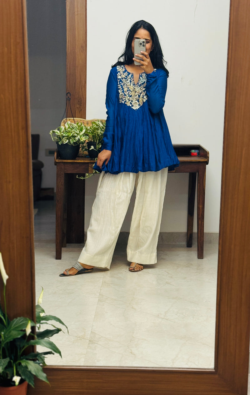Royal Blue Mul chanderi Anarkali with Farshi Salwar