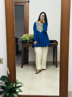 Royal Blue Mul chanderi Anarkali with Farshi Salwar