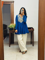 Royal Blue Mul chanderi Anarkali with Farshi Salwar