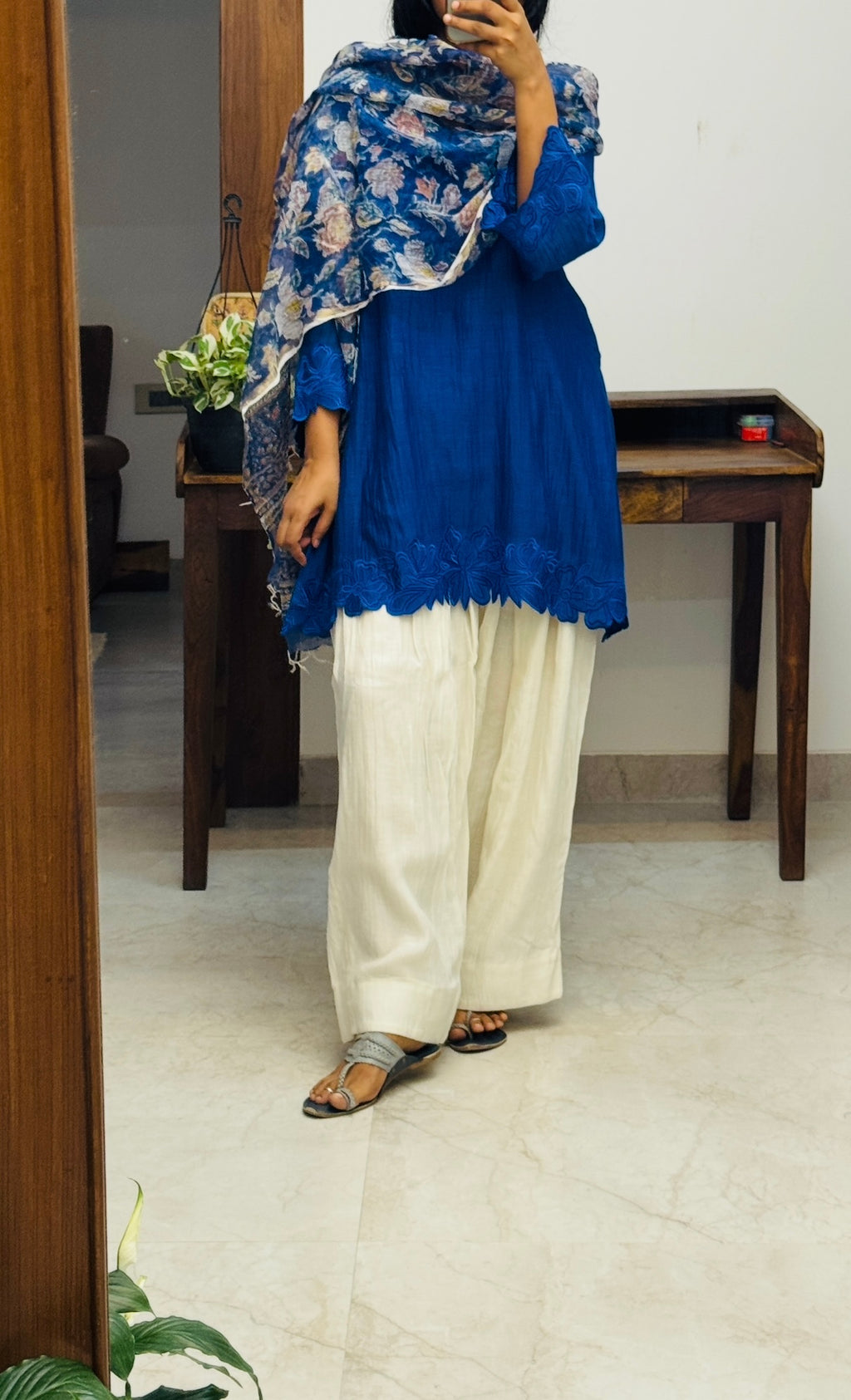 Short Royal Blue Mul chanderi Farshi salwar Kurta set of 2