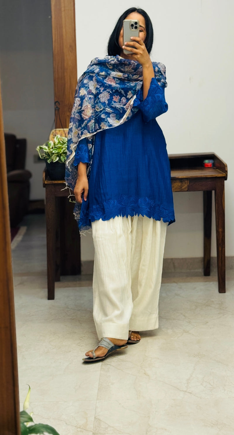 Short Royal Blue Mul chanderi Farshi salwar Kurta set of 2