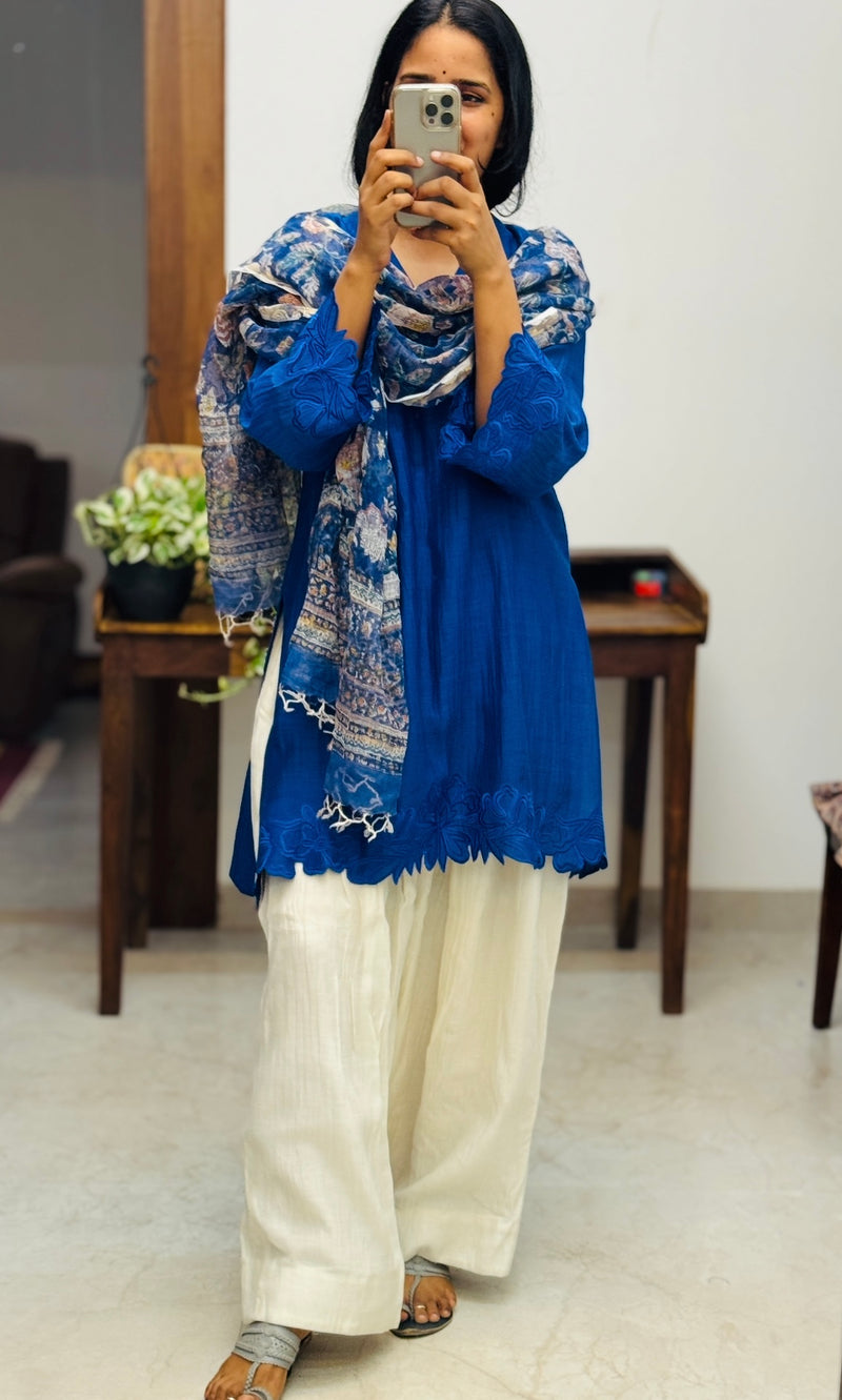 Short Royal Blue Mul chanderi Farshi salwar Kurta set of 2