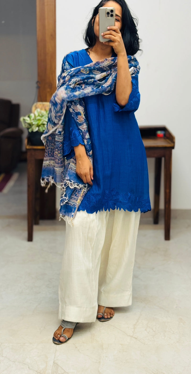 Short Royal Blue Mul chanderi Farshi salwar Kurta set of 2