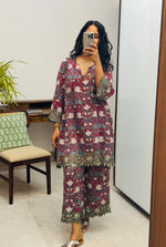 Maroon Hand block printed embroidered kurta set of 2
