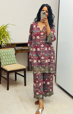 Maroon Hand block printed embroidered kurta set of 2