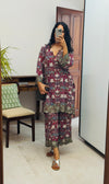 Maroon Hand block printed embroidered kurta set of 2