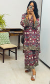 Maroon Hand block printed embroidered kurta set of 2