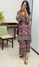 Maroon Hand block printed embroidered kurta set of 2