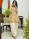 Beige Mul chanderi embroideredAnarkali with Farshi Salwar