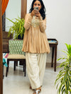 Beige Mul chanderi embroideredAnarkali with Farshi Salwar
