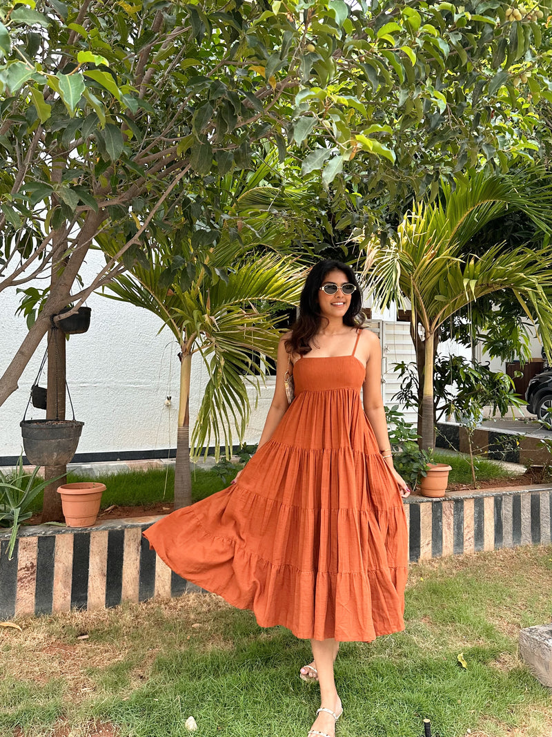 Rustic orange Linen cotton dress – Hasli India Rustic orange Linen cotton dress – Hasli India
