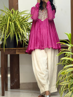 Pink Mul chanderi Anarkali and White Farshi Salwar