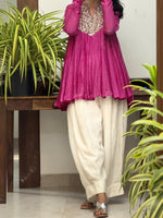 Pink Mul chanderi Anarkali and White Farshi Salwar