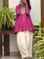 Pink Mul chanderi Anarkali and White Farshi Salwar