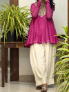 Pink Mul chanderi Anarkali and White Farshi Salwar