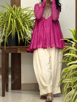 Pink Mul chanderi Anarkali and White Farshi Salwar
