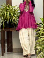 Pink Mul chanderi Anarkali and White Farshi Salwar