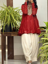 Crimson Red Mul chanderi embroidered Anarkali with Farshi Salwar