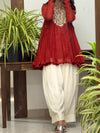 Crimson Red Mul chanderi embroidered Anarkali with Farshi Salwar