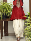 Crimson Red Mul chanderi embroidered Anarkali with Farshi Salwar