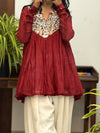 Maroon Mul chanderi Anarkali and White Farshi Salwar