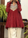 Maroon Mul chanderi Anarkali and White Farshi Salwar