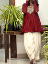 Maroon Mul chanderi Anarkali and White Farshi Salwar
