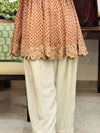 Beige cotton embroidered Anarkali with Farshi Salwar