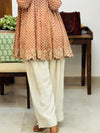Beige cotton embroidered Anarkali with Farshi Salwar