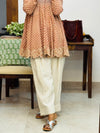 Beige cotton embroidered Anarkali with Farshi Salwar