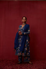 Blue Block printed Anarkali With Full Sleeves Set of 3