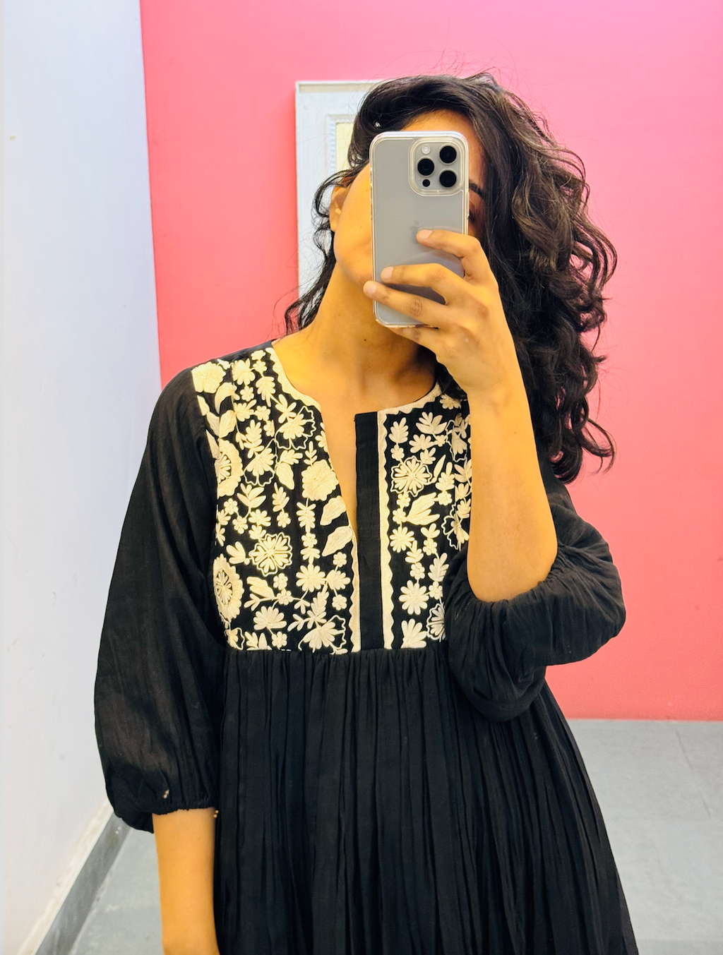Black Mul chanderi A line dress