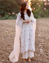Mul chanderi White embroidered Kurta set of 3