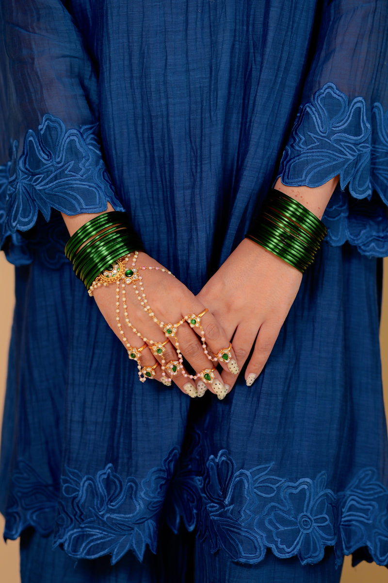 Royal blue embroidered kurta set of 2