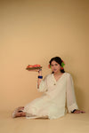 Mul chanderi White embroidered kurta set of 2