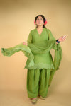 Short Sage green Mul chanderi Farshi salwar Kurta set of 2