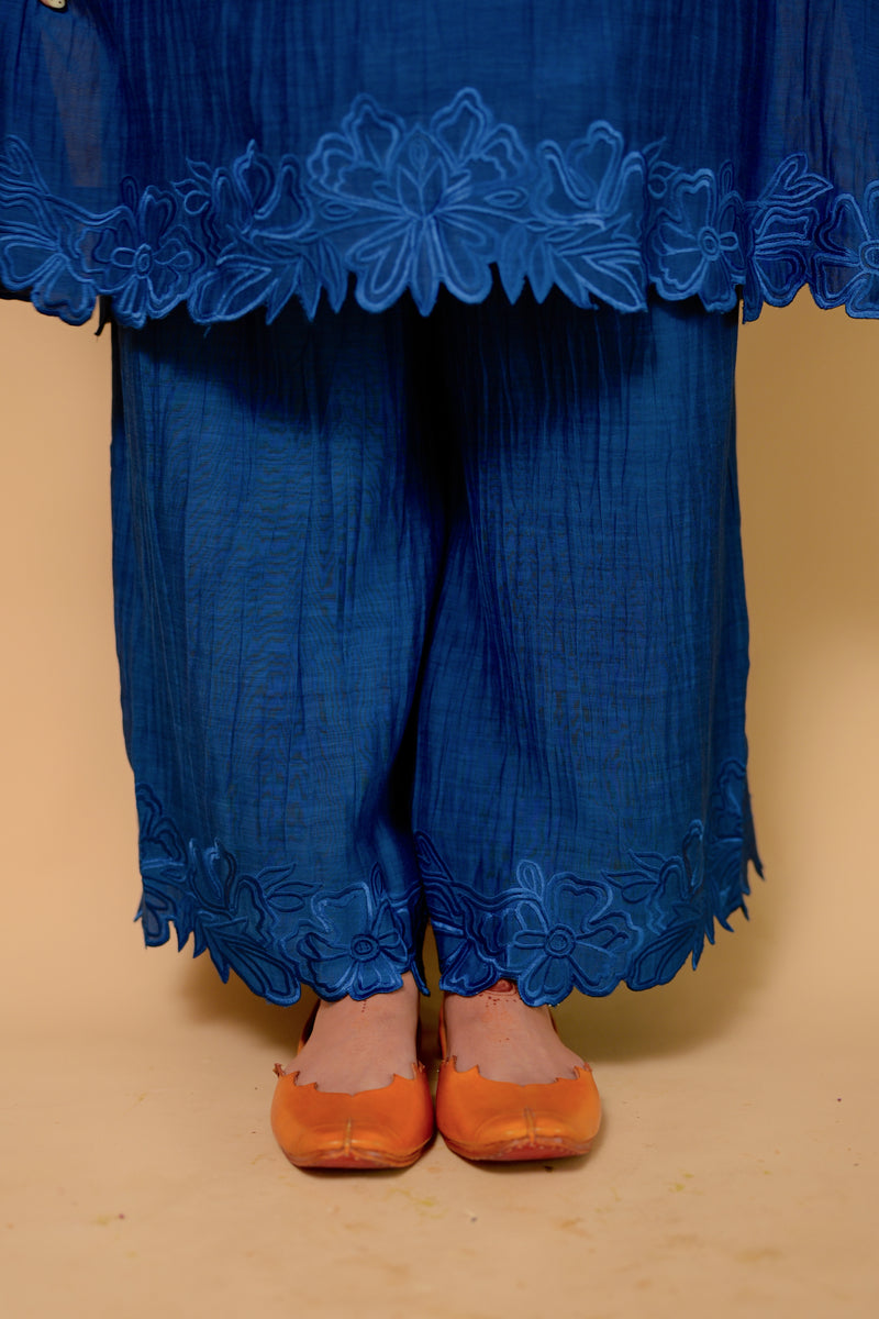 Royal blue embroidered kurta set of 2