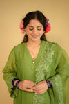 Short Sage green Mul chanderi Farshi salwar Kurta set of 2