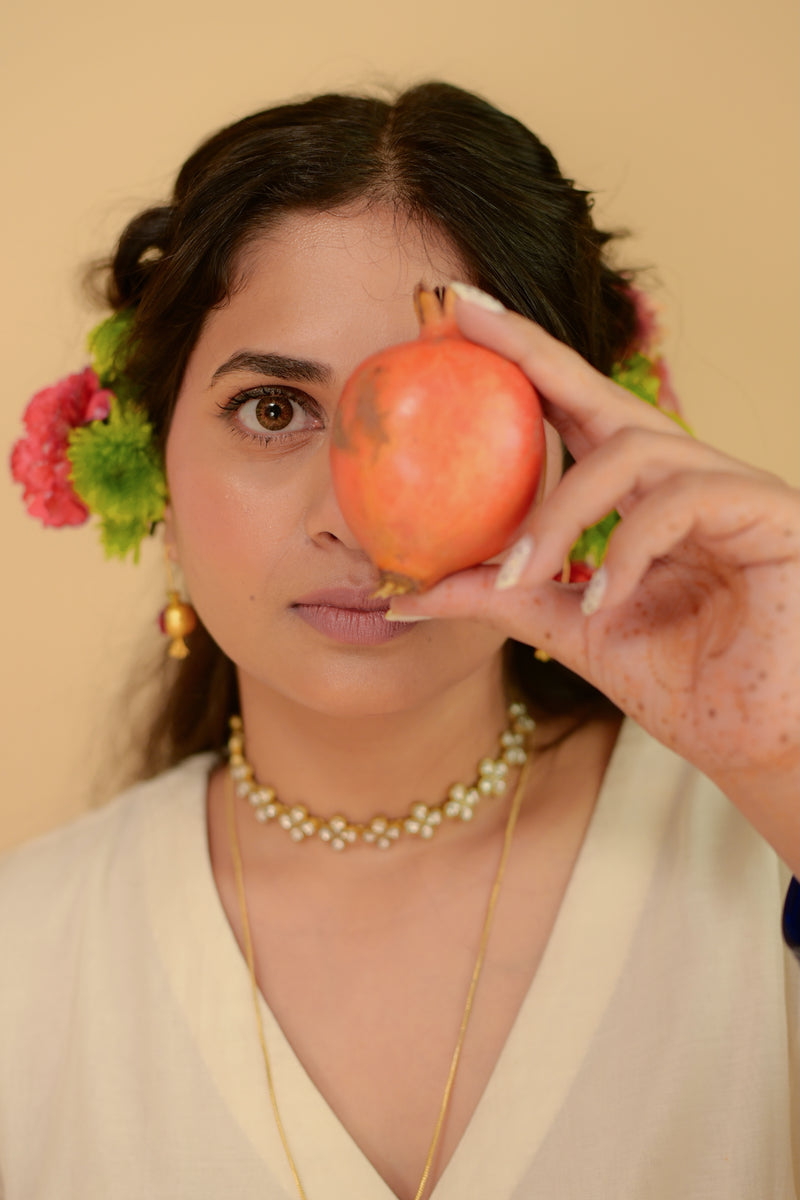 Mul chanderi White embroidered kurta set of 2