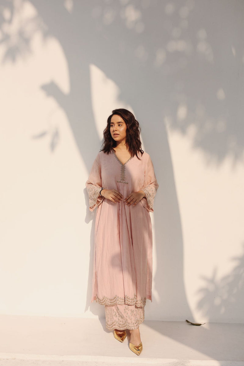 Peach chanderi kurta (Set of 2)