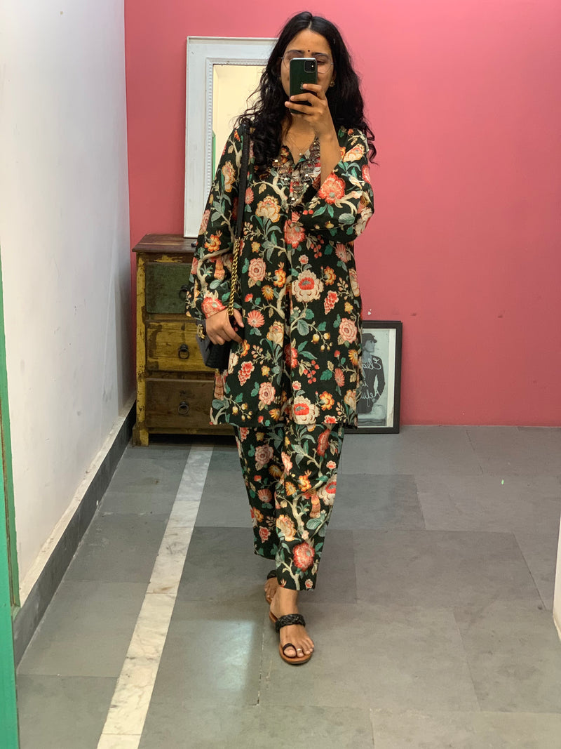 Short Green printed Kurta set of 2