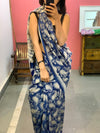 Blue paisley block printed chanderi saree