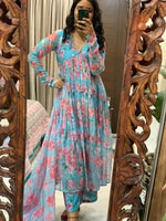 Sky Blue chanderi anarkali set of 3