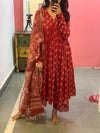 Deep Red Anarkali With Full Sleeves Set of 3