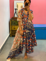 Blue open flap Anarkali set of 3