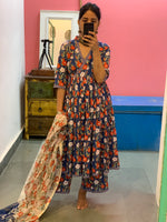 Blue open flap Anarkali set of 3