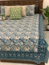Blue cotton block printed double bedsheet