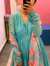 Blue chanderi Angrakha with churi sleeves Set of 3