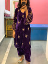 Purple Velvet Kurta Set of 2