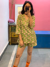 Green block printed Lounge set of 2